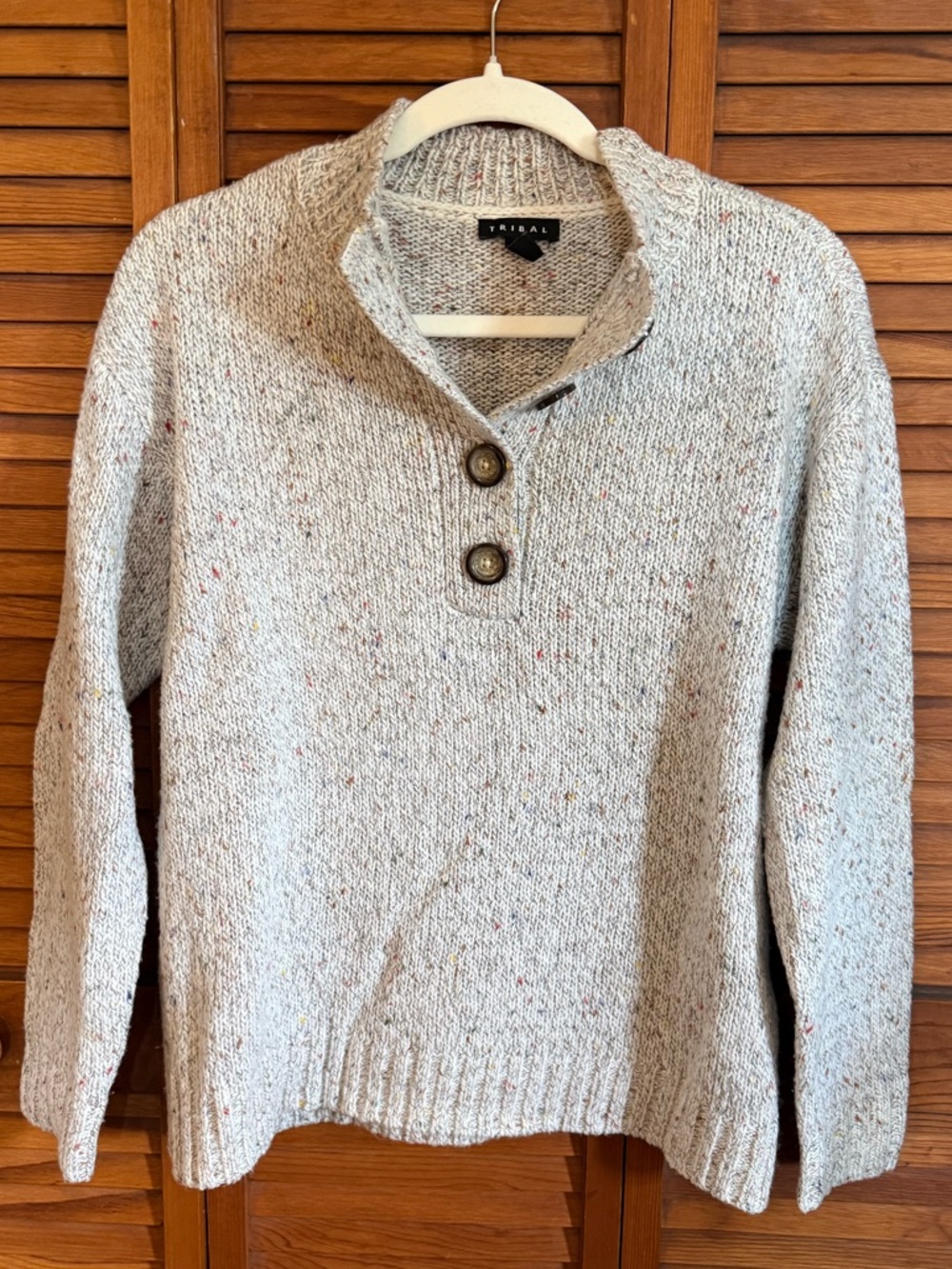 Tribal Speckled Henley Cowl Neck Sweater